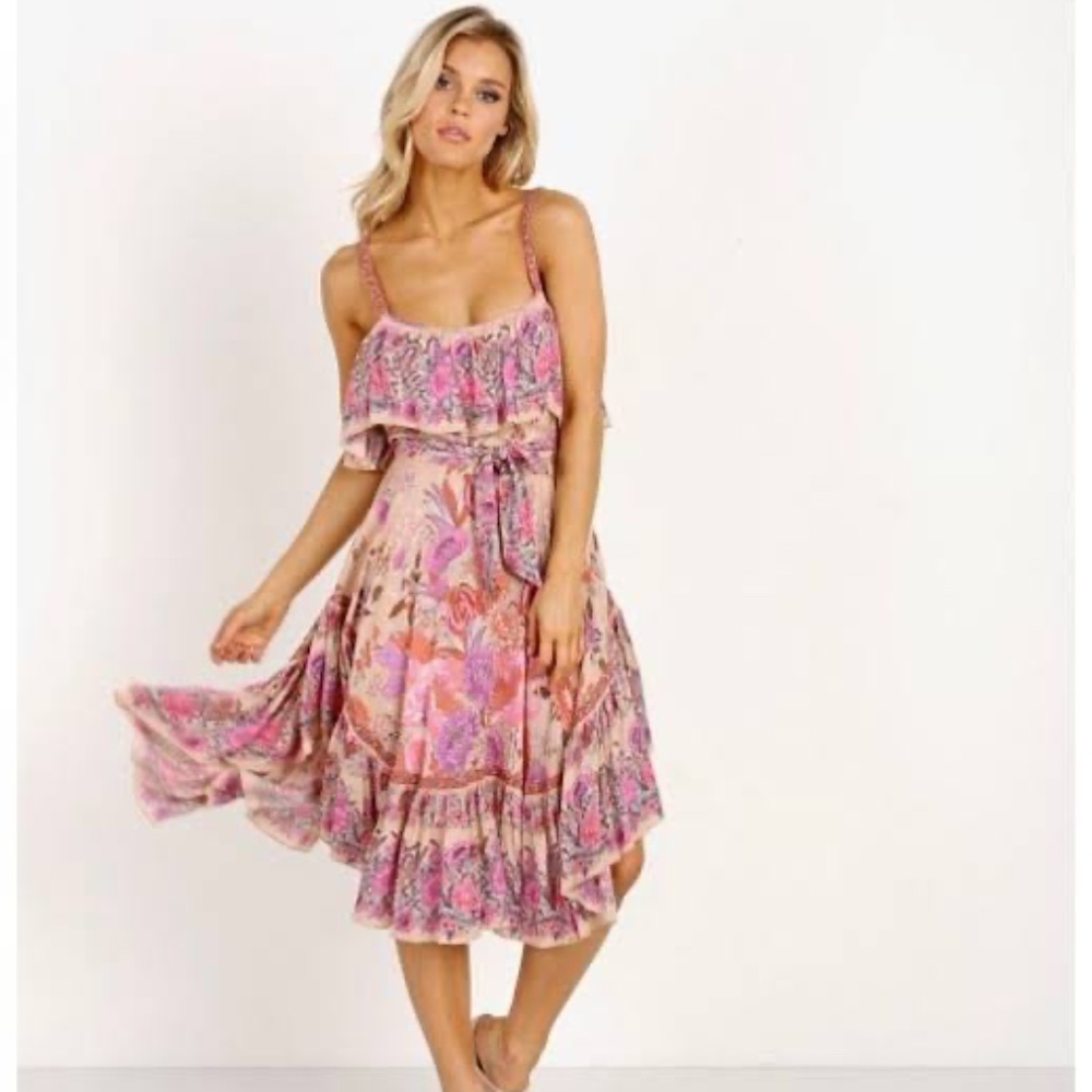 Spell & the Gypsy siren song pink strappy midi dress